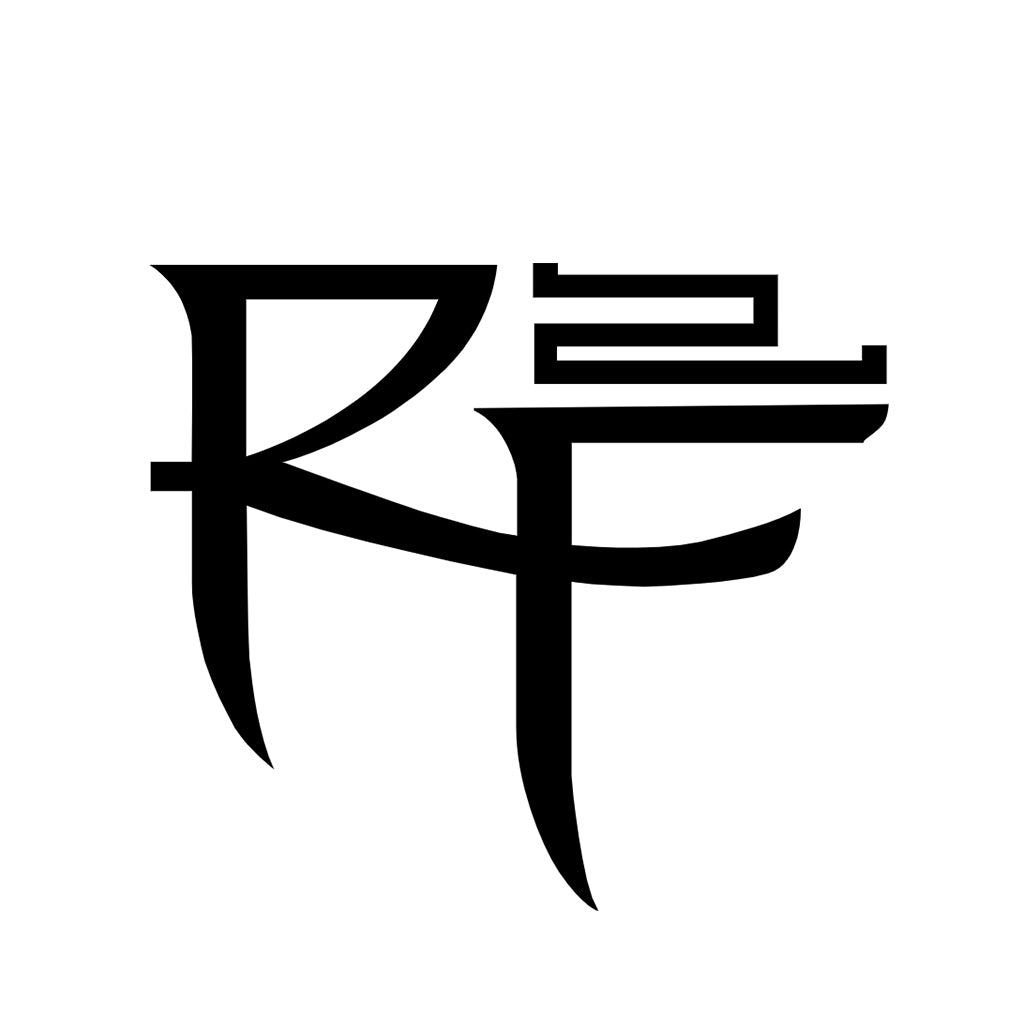 Black stylized 'RF2' text on a white background