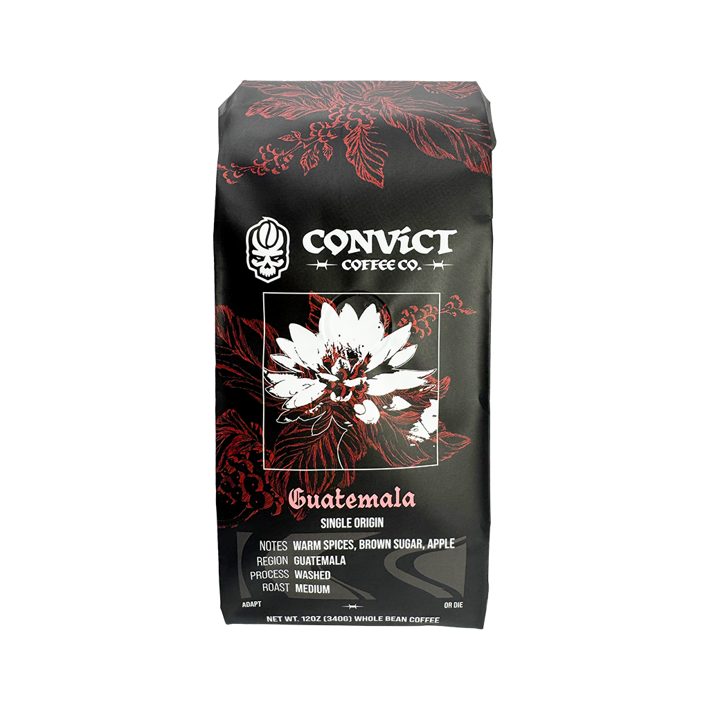 12oz Bag of Convict Coffee Co. Guatemala Coffee Bean Packaging