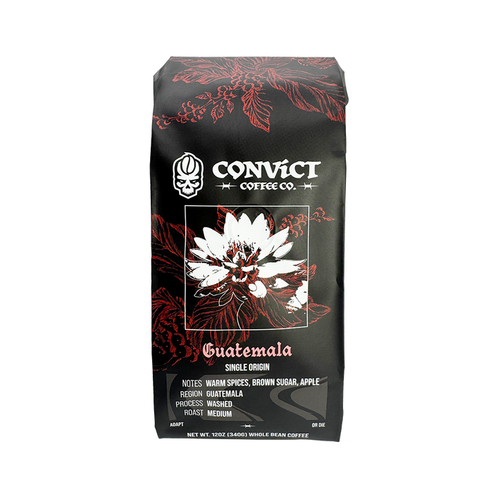 12oz Bag of Convict Coffee Co. Guatemala Coffee Bean Packaging
