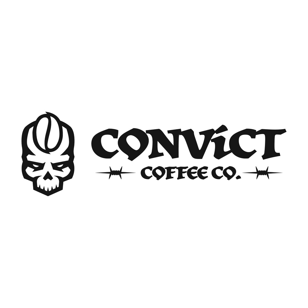 Convict Coffee Co. alternate banner logo with skull design on a white background