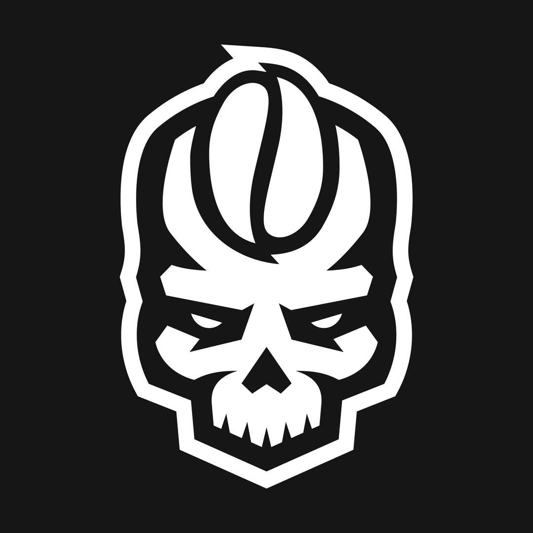 Convict Coffee Co. Skull Design Primary White on Black Background