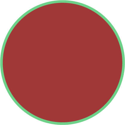 Solid red color swatch with a green border on a white background