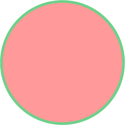 Solid red color swatch with a green border on a white background