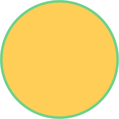 A flat, solid yellow circular swatch with a thin green outline on a white background.